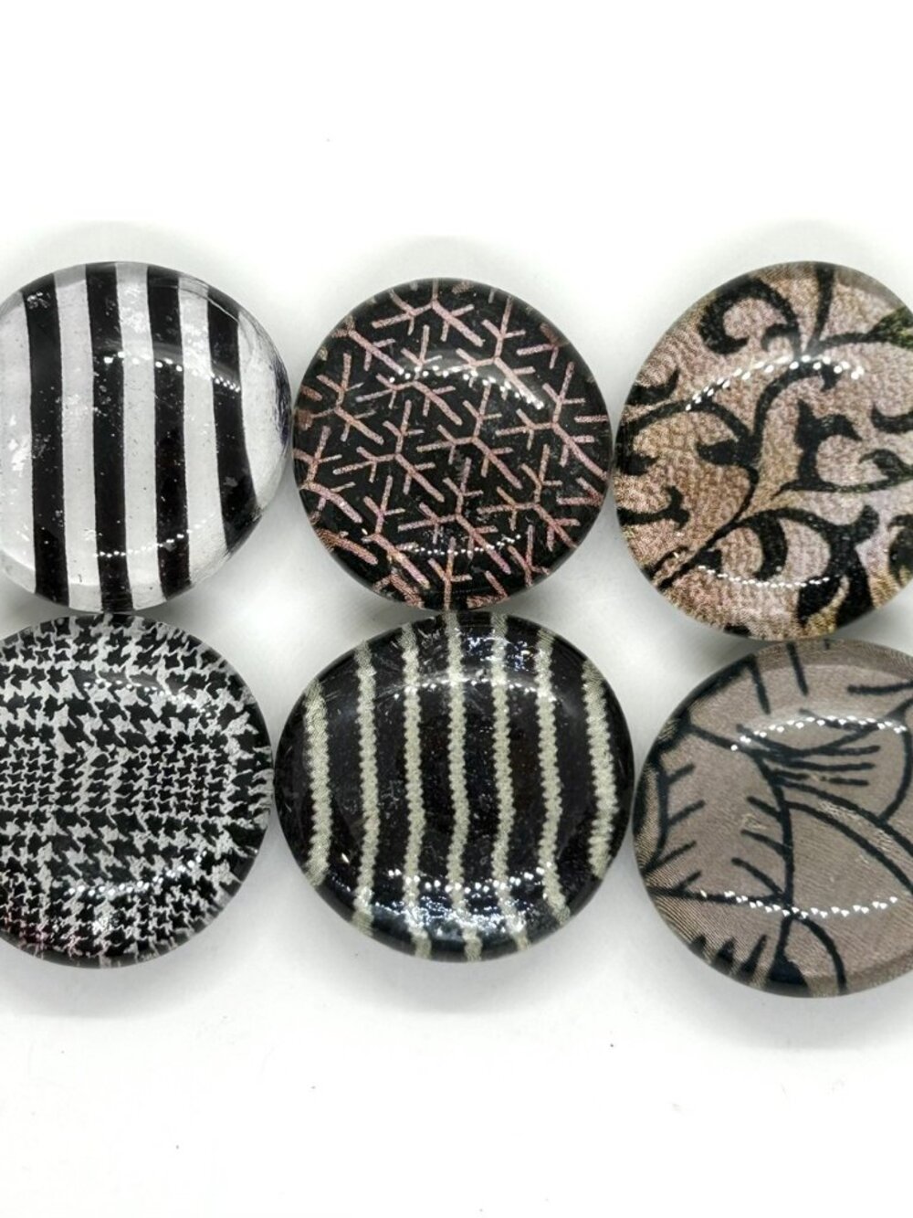 Jumbo Refrigerator Glass Magnets, Decorative Patterns, Set of 6